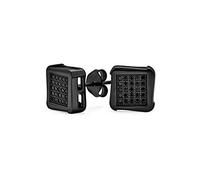 Black On Black Geometric Pave CZ Cubic Zirconia Square Stud Earrings For Men For Women Black Plated .925 Sterling Silver