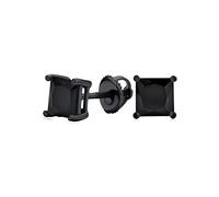 Black On Black Square Princess Cut Cubic Zirconia Solitaire Stud Earrings For Men Women CZ Secure Screw Back Black Plated .925 Sterling Silver