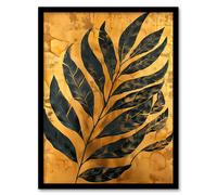 Black on Gold Plant Lover Leaf Imprint Painting Framed Art Print Artery8 Gold W12 inch x H16 inch