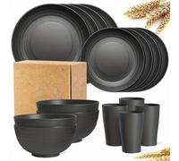 (Black, One size) 16pcs/set Unbreakable Dinner Plates, Supernal Wheat Straw Dinnerware Sets, Microwave Dishwasher Safe, Reusable Dinnerware, Black Set 8pcs Plates, 4pcs