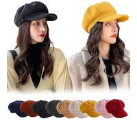 (Black, One size) Women Vintage Baker Boy Cap Peaked Beret Hat Flat Cap Winter Newsboy Hat