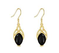 Black Onyx Drop Earrings 925 Sterling Silver Celtic Trinity Knot Dangle Earrings Gold Black Jewellery Gift for Women Girls