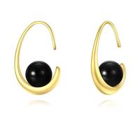 Black Onyx Drop Earrings 925 Sterling Silver Celtic Trinity Knot Dangle Earrings Yellow Gold Jewellery Gift for Women Girls (onyx bead)