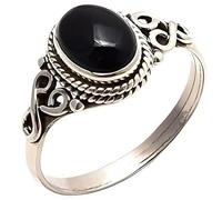Black Onyx Rings for Women, Sterling Silver 925 Ring, Vintage Design, Sizes 5-11, International Size Guide Included