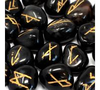 Black Onyx Rune Stone Set In Pouch - Mystical Divination & Tarot