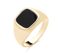 Black Onyx Signet Ring 18ct Yellow Gold on Solid Sterling Silver Size M - V (M)