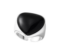 Black Onyx Stone Heart Statement Ring for Women Love Hearted Expandable Adjustable Open Finger Rings Promise Eternity Wedding Engagement Bands Stacking Fashion Jewelry for Lover Her