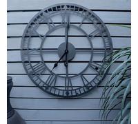 Black Open Face 24" Roman Numeral Indoor Or Outdoor Clock - Battery Powered Metal Wall Fence Clock For Home Or Garden - 60Cm Dia