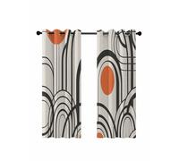 Black Orange Blackout Curtains for Bedroom Living Room, Abstract Line Boho Minimalist Mid Century Arch Geometric 63 In Long Thermal Insulated Room Darkening Drapes Grommet Window Treatments 52 x 63 In