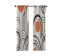 Black Orange Blackout Curtains for Bedroom Living Room, Abstract Line Boho Minimalist Mid Century Arch Geometric 90 In Long Thermal Insulated Room Darkening Drapes Grommet Window Treatments 52 x 90 In
