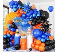 Black Orange Blue Balloon Arch Kit,Royal Blue Black Balloon Garland with Star Foil Balloons for Birthday Graduation Basketball Party Decorations