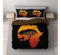 Black Orange Blue Duvet Cover - Size（ Double 200 x 200） Soft Lightweight Microfiber - Machine Washable - Antiallergic Non Iron - Silhouette Lion Tree Bedding - Duvet Cover Sets