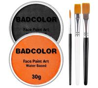 Black Orange Face Body Paint with Brushes for Pumpkin Halloween Makeup, Water Based Face Painting Kit Non-Toxic for Adults Party, Facepaint for Scarecrow Clown Tiger Lion Costume Cosplay Make-Up