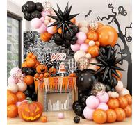 Black Orange Pink Balloon Arch,Balloon Garland with Star Foil Balloons Beige Pink Confetti Latex Balloons for Birthday Halloween Party Decoration
