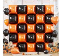 Black Orange Square Foil Balloons, 25PCS Double Sided Metallic Orange and Black Square Balloons Backdrop Wall Tunnel Arch Kit for Basketball Theme Boys Men Birthday Halloween Party Background Decor