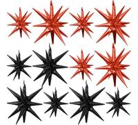 Black Orange Star Balloons 12pcs, One-Piece, 27/22 Inch Foil Star Explosion Balloons, Large Spike Mylar Cone Balloon, Fireworks Shape Balloon Decor for Graduation Birthday Halloween Backdrop