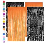 Black Orange Tinsel Curtain Party Backdrop Glitter,4P 3.2ft x 6.5ft Foil Curtain Halloween Decorations,Foil Fringe Streamers Metallic Tinsel Door Hanging Foil Flow Silk Streamers for Black Party