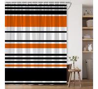 Black Orange White Striped Shower Curtain Stripes Geometric Abstract Artistic Modern Fashion Polyester Fabric Bathroom Decor 70×70 Inch with Hook