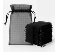 Black Organza Gift Bags 25PCS 5x7cm Small Mesh Jewelry Pouches with Drawstring Mini Party Favour Bags for Wedding Baby Shower Christmas Bracelet Jewellery Packaging