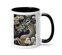 Black Oriental Dragon Ceramic Coffee Mug with Handle 11 Ounces, Porcelain Mug Coffee Cup Tea Mug Water Cup Ideal for Coffee,Tea,Latte,Cappuccino,Microwave & Dishwasher Safe Unique Gift Cup