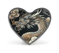 Black Oriental Dragon Pin Exquisite And Fashionable Brooch Aluminum Alloy Love Heart Shaped Pin Metal Badge Brooch Accessory for Hat Shirt Clothing Bags Decoration