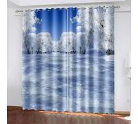 Black Out Curtains 72 Inch Long, Drapes for Living Room Snow Forest Landscape Polyester Grey Blue Home Decorative 2 Panels 38W x 72L Inch