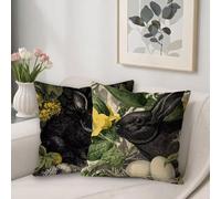Black Outdoor Cushions Covers 45 x 45 cm Sofa Cushions Rabbit Breathable Linen Square Pillow Cases Decorative Pillows Pack of 2, with Invisible Zipper, Double-Sided Printing, for Room Decor V-10