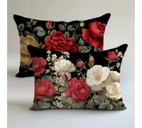 Black Outdoor Cushions Waterproof 50x60cm Garden Furniture Cushions Retro Linen Decorative Pillows Covers Invisible Zipper Double Sided Printing Set of 2,Sofa Bench Summer Fall Decor Gift LK-1777