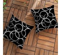 Black Outdoor Cushions Waterproof Decorative Linen Throw Pillow Covers 45x45cm / 18x18Inches, Set of 2 Square Garden Cushion Covers with Invisible Zipper for Living Room Outdoor Garden, White L-L273