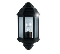 Black Outdoor Die Cast Traditional Half Lantern Wall Light Clear Glass IP44 E27