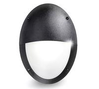 Black Outdoor Modern Oval Flush Vertical Eyelid Bulkhead Wall Light | Opal Diffuser | 33cm Length | IP66 Rated | 1 x ES E27 Lamp Required | Garden - Patio - Security | Polycarbonate Resin Coastal