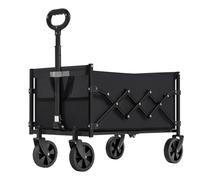 (Black) Outdoor Utility Wagon, Folding Garden Cart with Adjustable Handle, 4 Wheels, Heavy Duty, Camping, Black