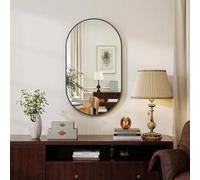 Black Oval Bathroom Mirror WallMounted Makeup Mirror Horizontal/Vertical Hanging Aluminum Frame Ideal for Bedroom Living Room Home Decor Stylish & Functional