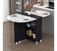 Black Oval Drop Leaf Kitchen Table with Wheels Collapsible Dining Table for Small Spaces 3 Shapes Ample Storage 140x70x77cm