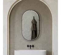 Black Oval Illuminated Bathroom Mirror with LED Lights 500x900mm IP44 Rated - Luna LED Bathroom Mirrors with Lights, Heated Demister Pad, & Touch Sensor Switch, Pill Shaped Wall-Mounted Digital Mirror