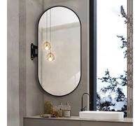 Black Oval Swivel Corner Mirror for Bathroom Wall-Mounted HD Makeup Mirror with Metal Bracket Easy Installation - 35x60cm