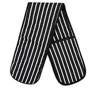 Black Oven Gloves for Kitchen Baking and Cooking, Professional Heavy Duty Butchers Stripe Double Oven Gloves for Pot Pan Tray, Black Heat Resistant Oven Gloves