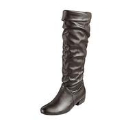 Black Over-the-Knee Flat Boots for Women, Comfortable Block Heel Knee-High Boots, Stylish Winter Footwear, Soft Faux Leather Slouchy Design Boots for Casual and Office Wear