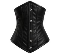 Black Overbust Corset for Women - Genuine Cow Leather, Front Busk Closure, Back Lace-Up, Waist Training Shaping Corset - Burlesque Top (UK, Alpha, XXS, Regular, Regular, Standard, Black)