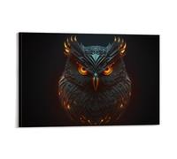 Black Owl on Black Background with Shining Eyes And Feathers Poster Poster Vintage Art, Wall Canvas, Decoration Aesthetic, Living Room, Kids Room Dormitory, Cafe, Bathroom, Suitable for Bedroom, Gym,