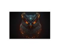 Black Owl on Black Background with Shining Eyes And Feathers Poster Poster Vintage Art, Wall Canvas, Decoration Aesthetic, Living Room, Kids Room Dormitory, Cafe, Bathroom, Suitable for Bedroom, Gym,