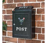 Black "Oxford" Rooster Wall Mounted Post Box with White Text - Traditional Style Secure Mailbox for Home or Office Outdoor Use Decorative Wall Mounted Organiser Stylish Front Door Accent