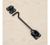 Black Pack of 2 Cabin Hooks 150mm Heavy Duty Shed Gate Latches 6 Inch Iron Door Stay Silent Pattern Catch External Storage Security Hardware Garden Fence Fasteners Traditional Metal Fittings Pair