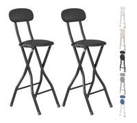 (BLACK, PACK OF 2) Folding Bar Stools Breakfast Kitchen Restaurant