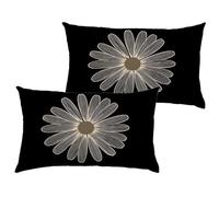 Black Pack of 2 Outdoor Waterproof Velvet Cushions Covers 80x100 cm Flower Rectangle Cushion Covers with Invisible Zipper, Double Sided Printing Pillowcases for Garden Bench Indoor Sofa Bed 1B-767
