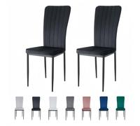 (BLACK, PACK OF 2) Velvet High Back Chairs Soft Seat Metal Legs Elle