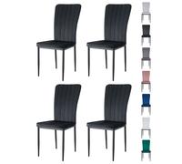 (BLACK, PACK OF 4) Velvet High Back Chairs Soft Seat Metal Legs Elle