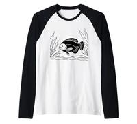 Black Pacu Line Art Fish Lover Raglan Baseball Tee