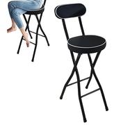 Black Padded Folding Bar Stool with Backrest & Footrest, 26/28/30 inch Foldable Breakfast Kitchen High Chair, Portable Bar Stool Seat for Home Office Shop Travel (Color : 1 PC, Size : 26inch(65cm))