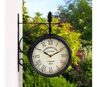 Charles Bentley Paddington Outdoor And Indoor Double Sided Wall Clock, Black, Analogue Design, Plastic, Metal, Quiet Ticking, Roman Numerals, Vintage, Patio Clock, Living Room, Kitchen (32x27x9.5cm)